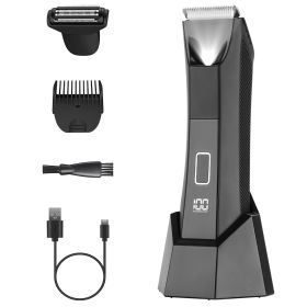 1Pc 2 In 1 Electric Body Trimmer For Men Cordless Beard Groin Ball Pubic Hair Shaver IPX7 Waterproof Razor With LED Light LCD Display Guard Comb Shavi