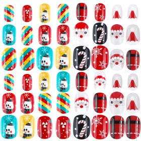 Christmas Stick On Nail, 48 Pcs False Nails Kids Full Cover Xmas Short False Nail Children Nails Lovely Gift For Kids Little Girls Nail Art Decoration