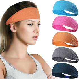 Sports Headbands For Men & Women -5 Pack,  Wicking Sweatbands, Elastic Non Slip Sweat Bands, Athletic Workout Fashion Wide Hair Bands For Running, Cyc