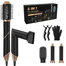 1Pc 5 In 1 Hot Air Styler Straightener Curler Dryer Automatic Wrap Styler Hair Dryer Brush Set With 3 Temp Settings ALCI Plug Glove Cable Tie 2 Alliga