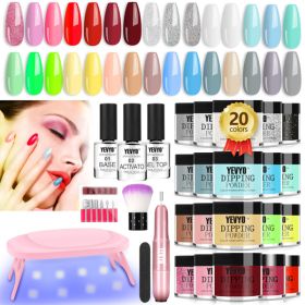 Acrylic Nail Kit Immersion Powder Nail Kit With Drill And UV, 20 Color Quick Dry Powder Nail Immersion Kit, With Base And Topcoat Activating Agent Imm