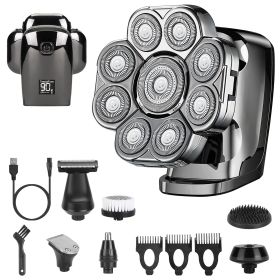 1Pc 6 In 1 9D Electric Head Shaver For Men Cordless Rechargeable Wet Dry Razor With LED Display Travel Lock Stall Protection Cleaning Reminder
