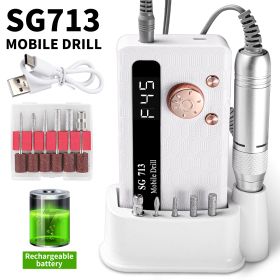 Electric Nail Drill - 45000RPM Portable Nail Drill-Rechargeable Nail E-File Kit With 6 Bits & Base-LED Screen-Ultra-Silent, Rechargeable Nail Drills M (Color: White)