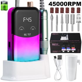 Professional Electric Nail Drill Machine Gradient - Solid Color, 45000RPM Portable Rechargeable Efile Nail Drill Cordless,Electric Nail File Kit For W (Color: Purple)