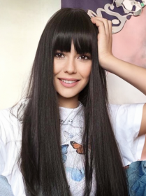 Self-pickup 18inch Natural Black Wig With Bangs Long Wavy Curly Glueless Fringe Unit Heat Resistant Synthetic Middle Part Full Machine Made No Lace Sc (Option: SUE131B)