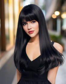 Self-pickup Medium-length Wavy Straight Hair Fully Machine-made Wig 26 Inches Natural Black Heat-resistant Fiber High-temperature Silk Wig Dyeable And (Option: SUE141B)