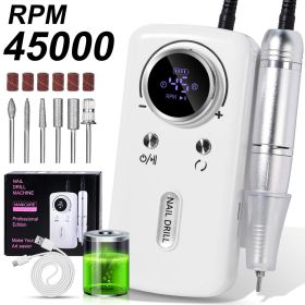 Professional Electric Nail Drill, 45000RPM Cordless Nail File Drill With 6 Drills, LCD Display, Nail File Machine For Removing Acrylic Gel Nails, Nail (Color: White)