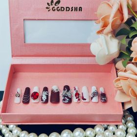 GGddsha New Shiny Crystal Long Press On Nails WithDiamonds Reusable PMA Acrylic Handmade Nails FullDeluxe 3D Crystal Fake Nails W Box Gift For Women,S (Option: L)