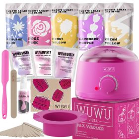 Waxing Kit WUWUVISTA 23 Items Hair Removal Wax Kit With Wax Warmer Waxing Beads For Face, Brazilian, Full Body, Bikini, Sensitiive Skin  Skin Suitable (Option: Pinkish purple-EU Plug)