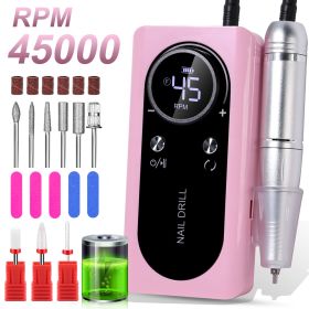Professional Electric Nail Drill Machine, 45000RPM Rechargeable E-File Nail Drill Cordless, Electric Nail File Kit, Portable Electronic Grinder, Suita (Color: Pink)