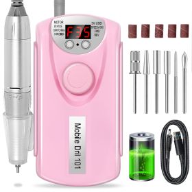 Professional Nail Drill, 35000 RPM Electric Mobile Drill For Acrylic Nails, Rechargeable Electric Nail File Machine Kit For Home Use, Salon Quality, P (Color: Pink)