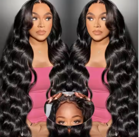 Ready To Go   HD Lace Front Wigs Glueless Put-on Go Body Wave Wig Pre-Plucked Blend Human Hair Transparent Lace Color (Option: Black-30Inches)