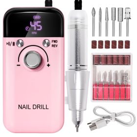 Electric Nail Drill Professional 45000RPM - Rechargeable Nail Drill Kit Portable Electric Nail File With Complete Bits For Acrylic Nails Gel Polishing (Color: Pink)