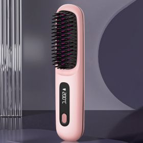 S7 Portable Cordless Hair Straightening Brush With LED Display - Lightweight Mini Negative Ion Hot Brush, USB Rechargeable Women's Travel Essentials G (Color: Pink)