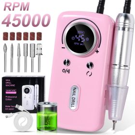 Professional Electric Nail Drill, 45000RPM Cordless Nail File Drill With 6 Drills, LCD Display, Nail File Machine For Removing Acrylic Gel Nails, Nail (Color: Pink)