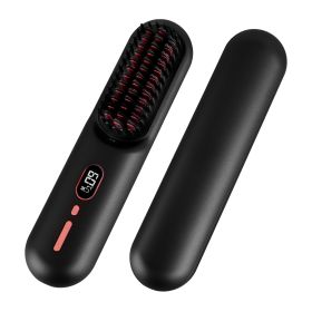 Grey-Black Options -- 1Pc Cordless Negative Ion Hair Straightener Brush Rechargeable Mini Styling Comb With 12 Heating Levels Anti-scald 30S Preheatin (Color: Black)