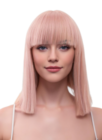 12 Inch Natural Black Short Bob Wigs With Bangs Light Yaki Straight Hair Blunt Cut Glueless Wigs Realistic Look Daily Costume Wig For Women Synthetic (Option: ROSEGOLD)