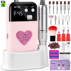 Rechargeable Nail Drill 45000 RPM - Electric Nail File For Shaping, Removing & Polishing Gel Nails-Lightweight & Easy To Use-Perfect For Home & Salon (Option: Pink-Heart shape)