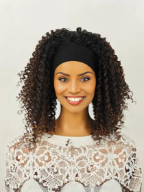 Especially Yours Curly Headband Wig Shoulder-Length Layers Of Natural Spiral Curls With Full Bouncy Volume  Comfy Stretch Band Runway Shades Of Black (Option: OP430)
