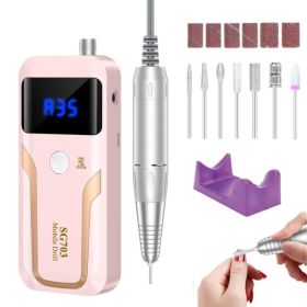 Portable Nail Drill Professional 35000 RPM, Rechargeable Electric Nail File Machine E File For Acrylic Gel Polishing Removing, Cordless E-File With Bi (Color: Pink)