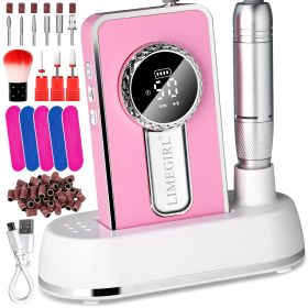 Electric 45000RPM Nail Drill Machine Rechargeable Portable Nail File Electric DIY Nail Drill Kit With Smart LCD Screen For Gel Nail Manicure And Pedic (Color: Pink)