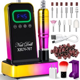 Cordless Nail Drill 45000 RPM, Rechargeable Electric Nail File Kit For Acrylic Gel Polishing Removing, Nail Drill Kit With Bits & Base, Portable Nail (Color: Gold)