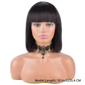 Brazilian Remy Non-toxic Wig, Straight Hair And Short Hair, Black. Human Hair Mechanism, Non-sticky And Non-toxic Wig With Bangs, Suitable For The Who (Option: Black-12inch)