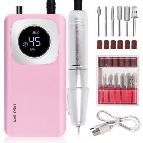Rechargeable Electric Nail File Professional - 45000RPM Portable Efile Nail Drill Kit, Cordless E File Nail Drill Machine For Acrylic Gel Nails Salon (Color: Pink)