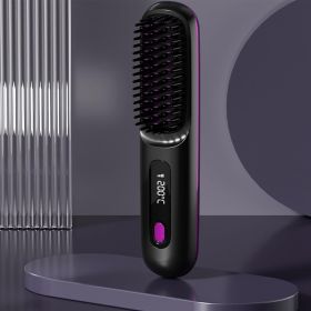 S7 Portable Cordless Hair Straightening Brush With LED Display - Lightweight Mini Negative Ion Hot Brush, USB Rechargeable Women's Travel Essentials G (Color: Black)