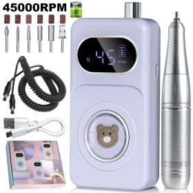 Professional 45000RPM Portable Electric Nail Drill Kit, Rechargeable Nail Electronic File Machine, Electric Nail Polishing Machine With Drill Head And (Color: Purple)