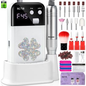 Rechargeable Nail Drill 45000 RPM - Electric Nail File For Shaping, Removing & Polishing Gel Nails-Lightweight & Easy To Use-Perfect For Home & Salon (Option: White-Flower)