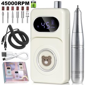 Professional 45000RPM Portable Electric Nail Drill Kit, Rechargeable Nail Electronic File Machine, Electric Nail Polishing Machine With Drill Head And (Color: White)