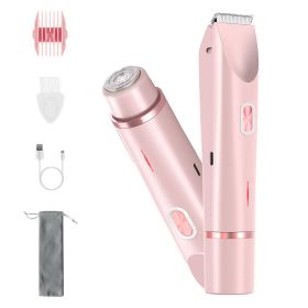 1Pc 2 In 1 Bikini Trimmer For Women Dual Head Cordless Body Shaver IPX7 Waterproof Rechargeable Pubic Hair Razor Wet And Dry Use For Bikini Underarm L (Color: Pink)