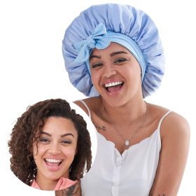 Silk Bonnet, Satin Hair Bonnet For Sleeping For Wavy Curly Natural Hair (Color: Blue)