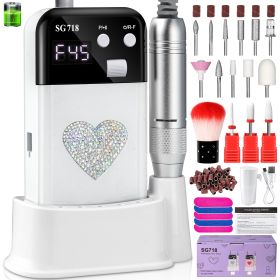 Rechargeable Nail Drill 45000 RPM - Electric Nail File For Shaping, Removing & Polishing Gel Nails-Lightweight & Easy To Use-Perfect For Home & Salon (Option: White-Heart shape)