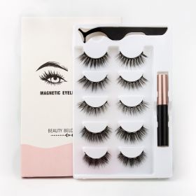 Magnetic Eyelashes Set 3/4/5/10 Pairs Natural Magnet False Eyelashes Makeup Kit Reusable Soft Mink Lashes Eyelash Extension Tool (Color: 5 Pairs-6D-15-M)