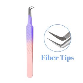 1 Pcs Eyelash Extension Tweezers With Fiber Tips Golden Stainless Steel High Precision Tweezer for Volume Fans Makeup Tools (Color: FZ-03)