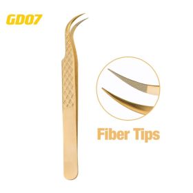 1 Pcs Eyelash Extension Tweezers With Fiber Tips Golden Stainless Steel High Precision Tweezer for Volume Fans Makeup Tools (Color: GD-07)