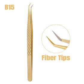1 Pcs Eyelash Extension Tweezers With Fiber Tips Golden Stainless Steel High Precision Tweezer for Volume Fans Makeup Tools (Color: GD-B15)