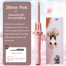 Automatic Hair Curler 28mm/32mm Large Wave Curling Iron Anion Fast Heating Professional Styling Curlers Curling Wand Hair Waver (Color: pink-28mm with box, Plug Type: UK)