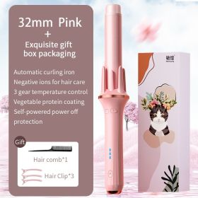 Automatic Hair Curler 28mm/32mm Large Wave Curling Iron Anion Fast Heating Professional Styling Curlers Curling Wand Hair Waver (Color: pink-32mm with box, Plug Type: AU)