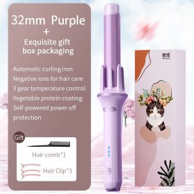 Automatic Hair Curler 28mm/32mm Large Wave Curling Iron Anion Fast Heating Professional Styling Curlers Curling Wand Hair Waver (Color: purple-32mm with box, Plug Type: AU)
