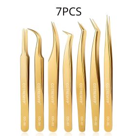 Precision Tweezers For Lashes DIY Eyelash Extension Applicator Tools Stainless Steel Hair Removal tweezer professional makeup (Color: 7pcs set)