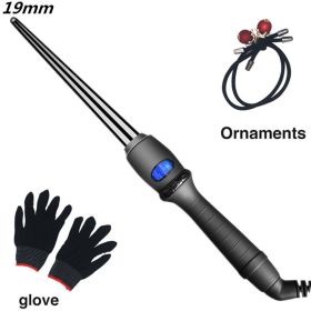 LCD curlers conical curling iron single tube ceramic glaze pear flower cone electric hair curly hair (Color: 19mm, Plug Type: US)