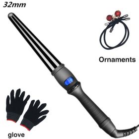 LCD curlers conical curling iron single tube ceramic glaze pear flower cone electric hair curly hair (Color: 32mm, Plug Type: EU)