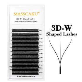 MASSCAKU W Shape 3D 4D 5D Premade Volume Easy Fans Nature Soft Light Individual Lashes Clover Bloom False Eyelashes Extension (Color: 3D W Shape, Curl, Thickness, Length: D, 0.07mm, 13mm)