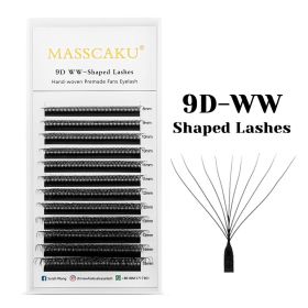MASSCAKU W Shape 3D 4D 5D Premade Volume Easy Fans Nature Soft Light Individual Lashes Clover Bloom False Eyelashes Extension (Color: 9D WW Shape, Curl, Thickness, Length: D, 0.07mm, 9mm)