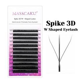 MASSCAKU W Shape 3D 4D 5D Premade Volume Easy Fans Nature Soft Light Individual Lashes Clover Bloom False Eyelashes Extension (Color: Spike 3D W Eyelash, Curl, Thickness, Length: D, 0.07mm, 14mm)