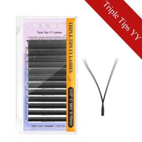 NAGARAKU YY Shape Double/Three Split Tips Triple Top Interlaced Root Eyelash Extensions Eyelashes (Color: Triple Tips YY, Curl, Thickness, Length: L, 0.07mm, Mix 8-15mm)