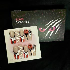 Love Scratch Orange Extra Long Hand-painted Press-on Nails (size: M)